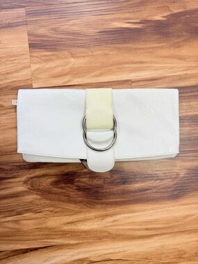 HOBO White Leather Fold-Over Clutch with Silver Ring